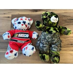 Build-A-Bear Plush Lot Racing Bear & Camouflage Bear Outfit 16" Stuffed Toys